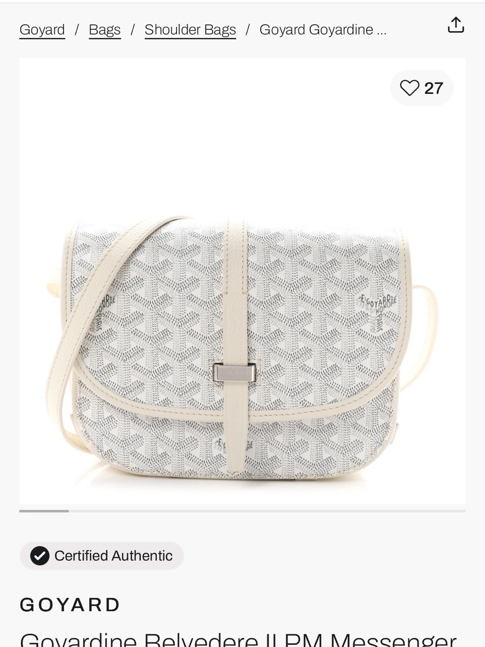 Goyard White and Cream Goyardine Belvedere II PM Messenger Crossbody